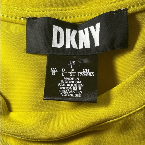 DKNY Yellow/Green Ruched Flared Short Sleeve Blouse sz L - Picture 4 of 5